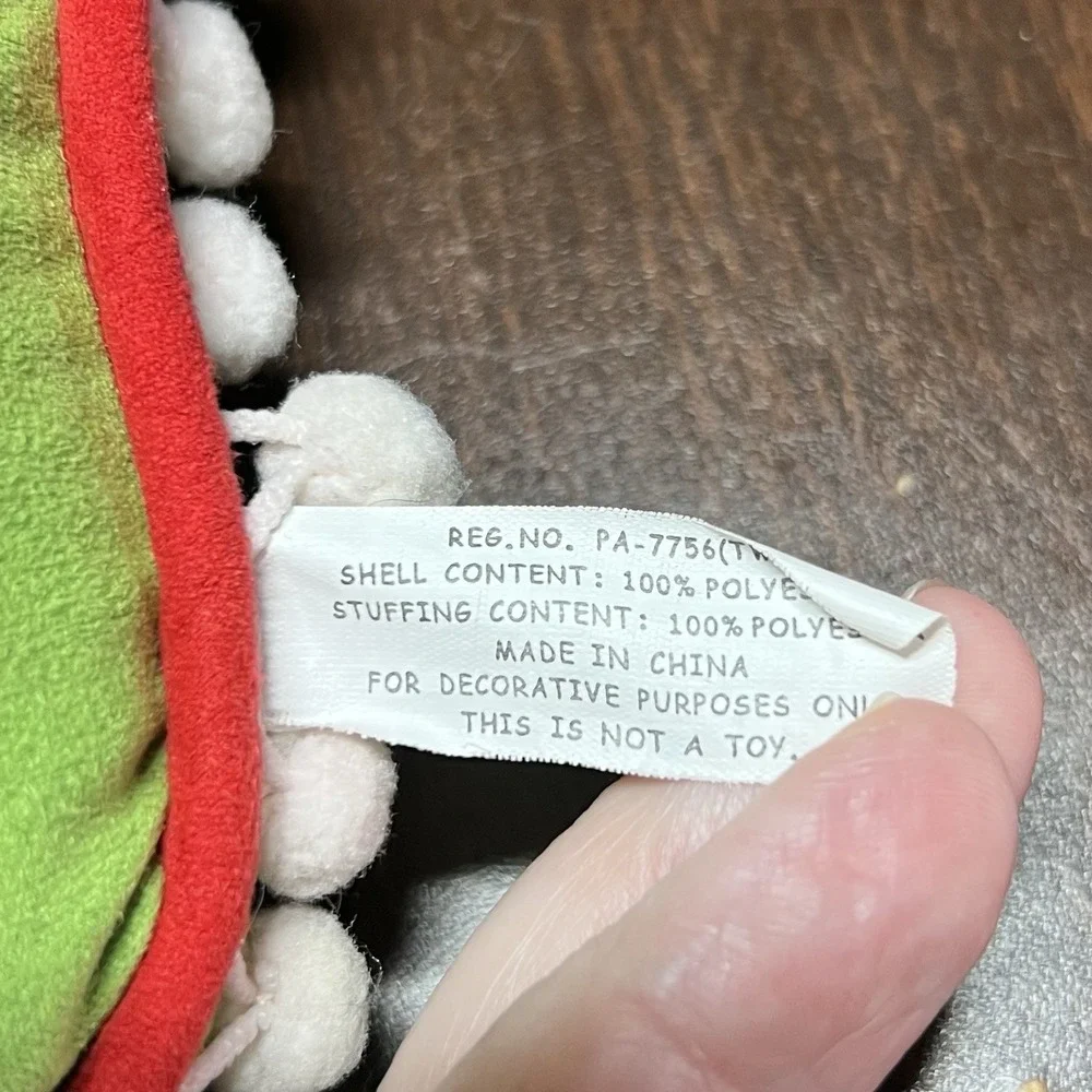 Vintage Christmas Dear Santa I Can Explain Pillow‎ Green Red Pom Pom 10x10 *FLAW
